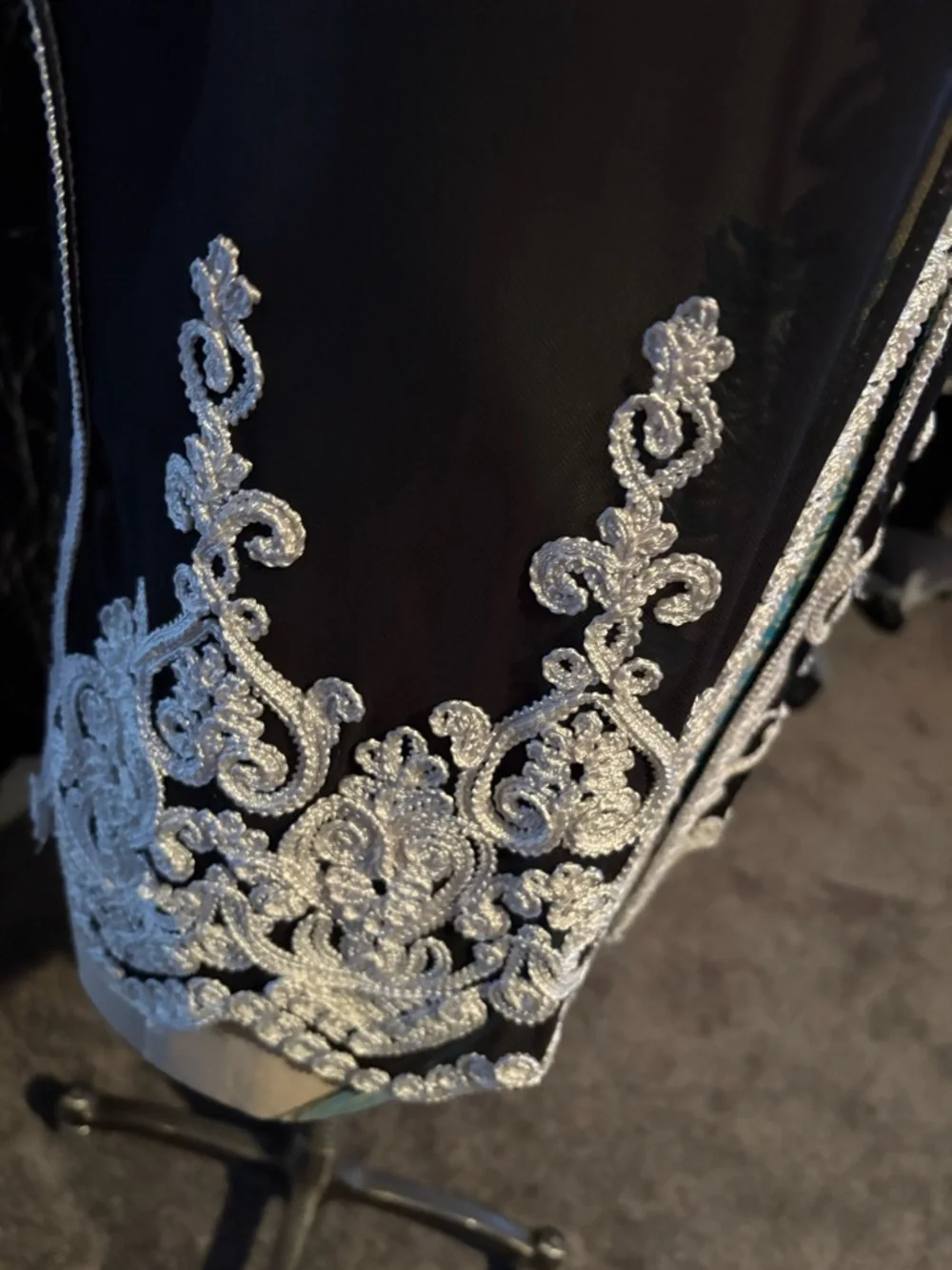 Sheer Black Embroidered open cardigan with White ribbon Lace Detail - Picture 6 of 13